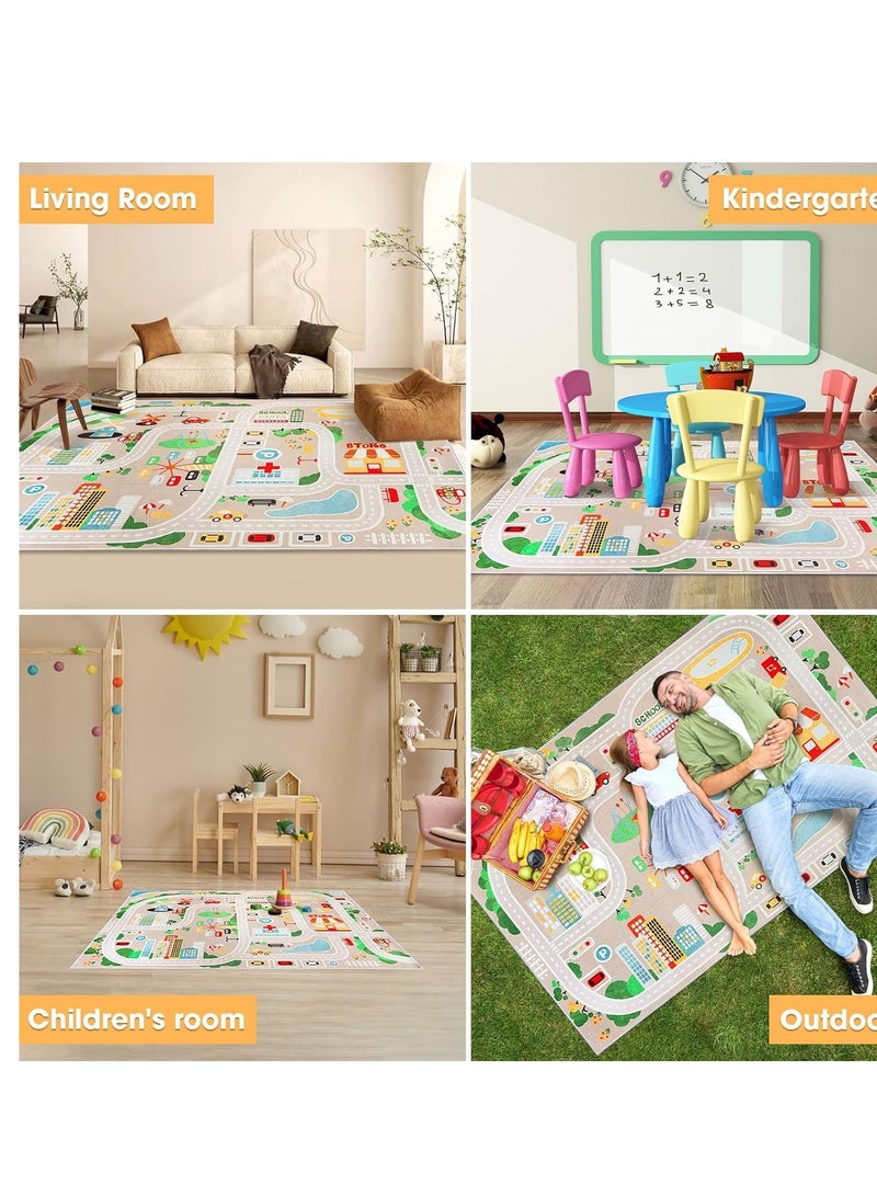 يوستيد سجادة لعب سجادة Ustide للأطفال للعب السيارات والقطار، سجادة منطقة اللعب مع دعم مطاطي، سجادة رمي ممتعة، هدية مثالية لغرفة لعب الأطفال في غرفة نومهم (120 × 160 سم / 47 × 63 بوصة) - Image 3