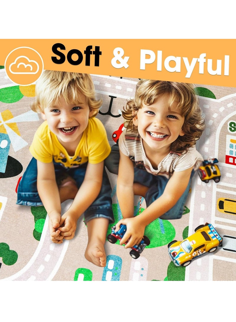 يوستيد سجادة لعب سجادة Ustide للأطفال للعب السيارات والقطار، سجادة منطقة اللعب مع دعم مطاطي، سجادة رمي ممتعة، هدية مثالية لغرفة لعب الأطفال في غرفة نومهم (120 × 160 سم / 47 × 63 بوصة) - Image 5