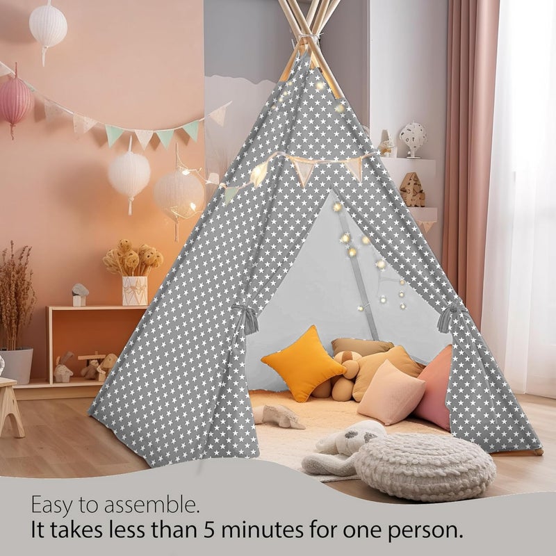 Atlasonix Indoor Teepee Tent for Kids with Stars Led Lights - Pop-Up Playhouse for Boys and Girls - Toddler Reading Corner Tent - Child Teepee for Play and Imagination 100% cotton Canvas Tipi Tents for Children - Image 4