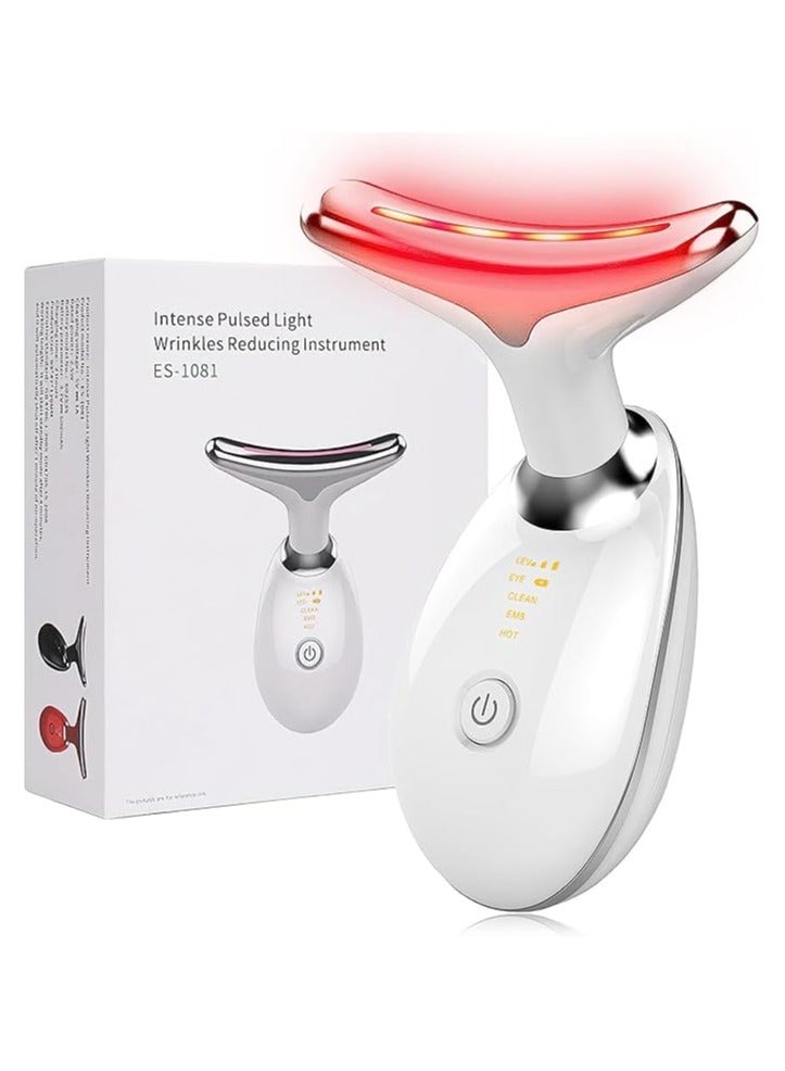 جهاز تدليك وجه ورقبة 7 في 1 بإضاءة ليد ورفع بتقنية تحفيز كهربائي للعضلات، علاج اهتزازي وشد للبشرة ومكافحة للتجاعيد وتقليل الذقن المزدوج، علاج بضوء نبضي مكثف وتدليك دافئ، جهاز تجميل قابل لإعادة الشحن - Image 1