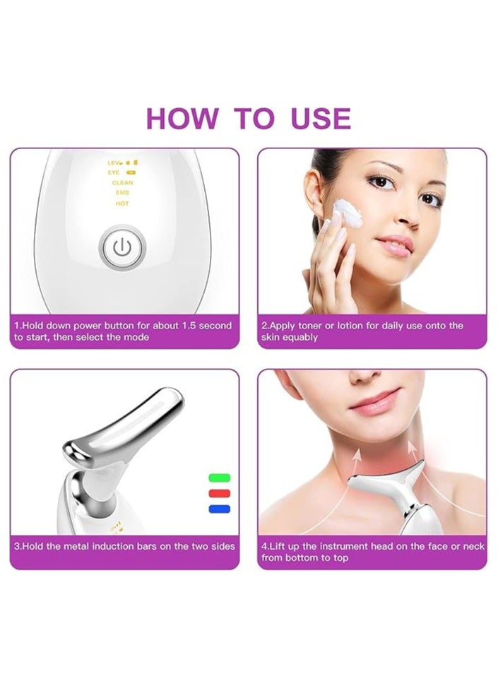 جهاز تدليك وجه ورقبة 7 في 1 بإضاءة ليد ورفع بتقنية تحفيز كهربائي للعضلات، علاج اهتزازي وشد للبشرة ومكافحة للتجاعيد وتقليل الذقن المزدوج، علاج بضوء نبضي مكثف وتدليك دافئ، جهاز تجميل قابل لإعادة الشحن - Image 4
