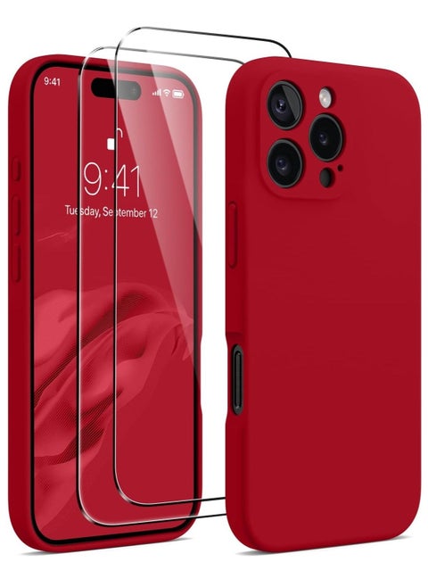 Red Silicone Case for iPhone 16 Pro Max â Camera Protection, MagSafe Compatible, Anti-Scratch Microfiber Lining, Includes 2 Screen Protectors