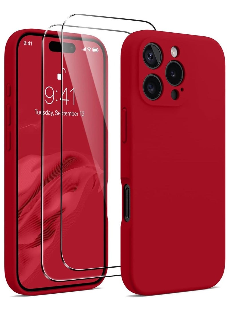 BGM Red Silicone Case for iPhone 16 Pro Max â Camera Protection, MagSafe Compatible, Anti-Scratch Microfiber Lining, Includes 2 Screen Protectors 