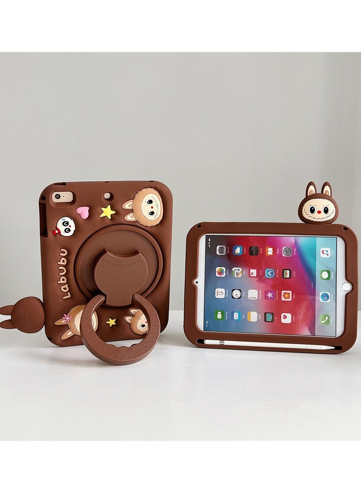 general Compatible with iPad Air 11  2025- Cute Cartoon Silicone Case with Labubu Pattern | 360° Rotating Stand | Full-Body Protective Cover - Image 3