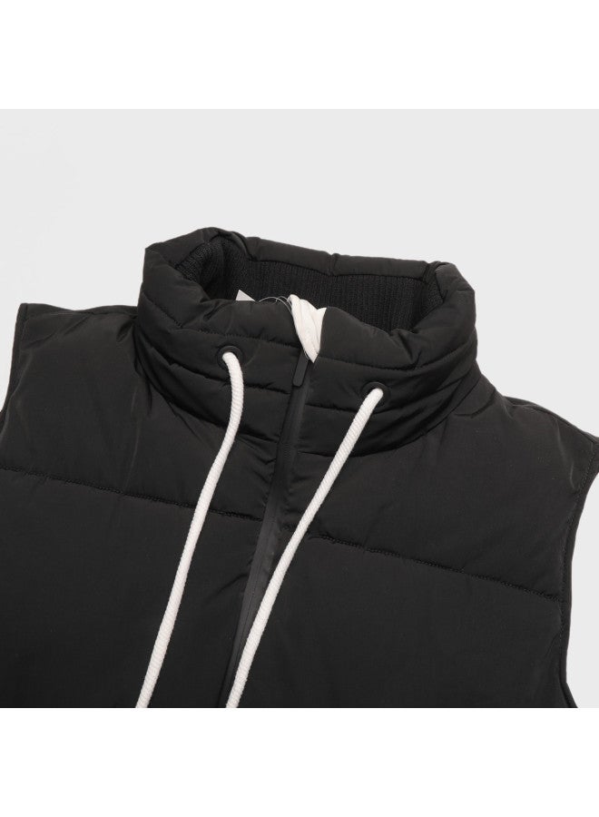 Zara women's Solid Color Stand Collar Soft Comfortable Versatile Long Cotton Vest - Image 4