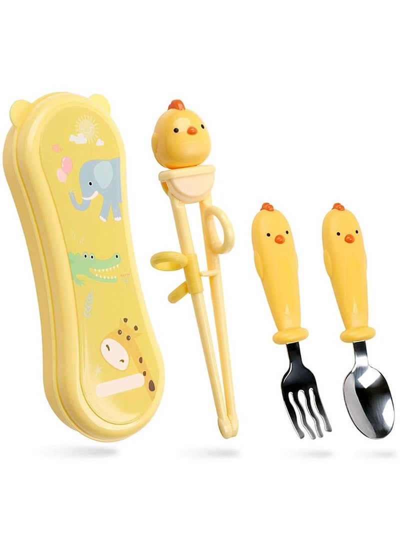 SYOSI - Baby Training Chopsticks Set Chopstick Spoon Fork and Case Reusable Learning with Attachable Helper for Kids Beginners Right Handed Only - Image 1