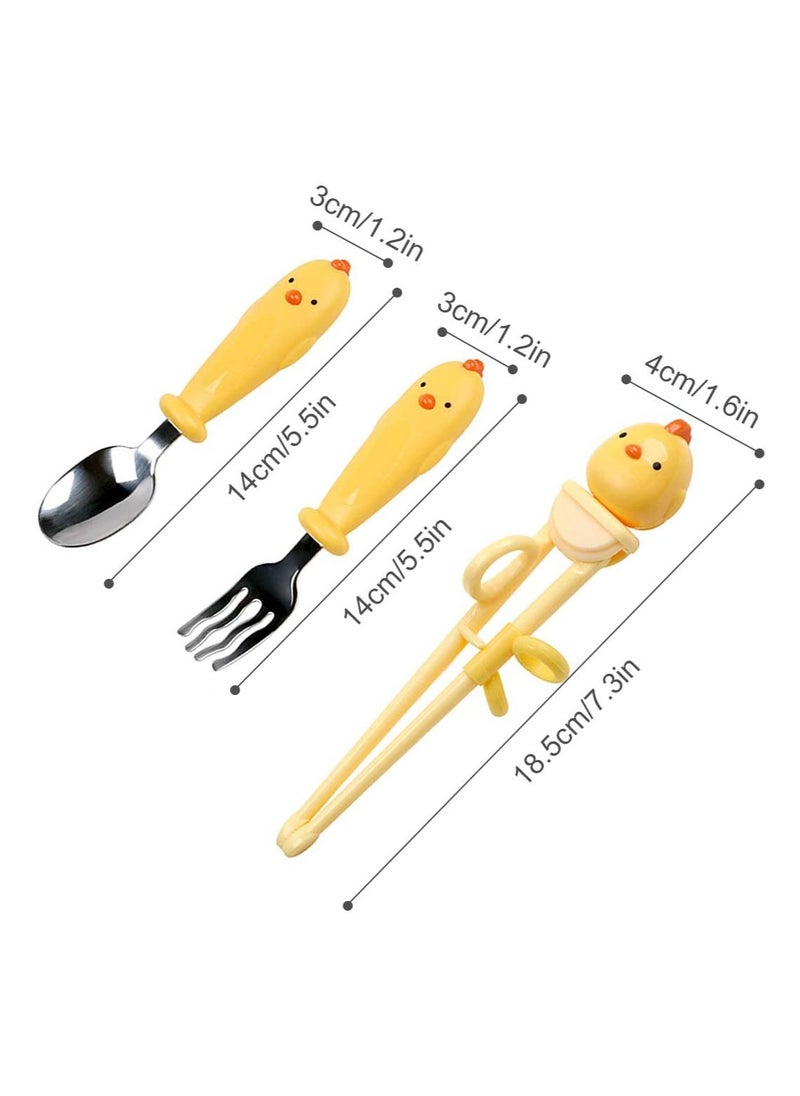 SYOSI - Baby Training Chopsticks Set Chopstick Spoon Fork and Case Reusable Learning with Attachable Helper for Kids Beginners Right Handed Only - Image 1