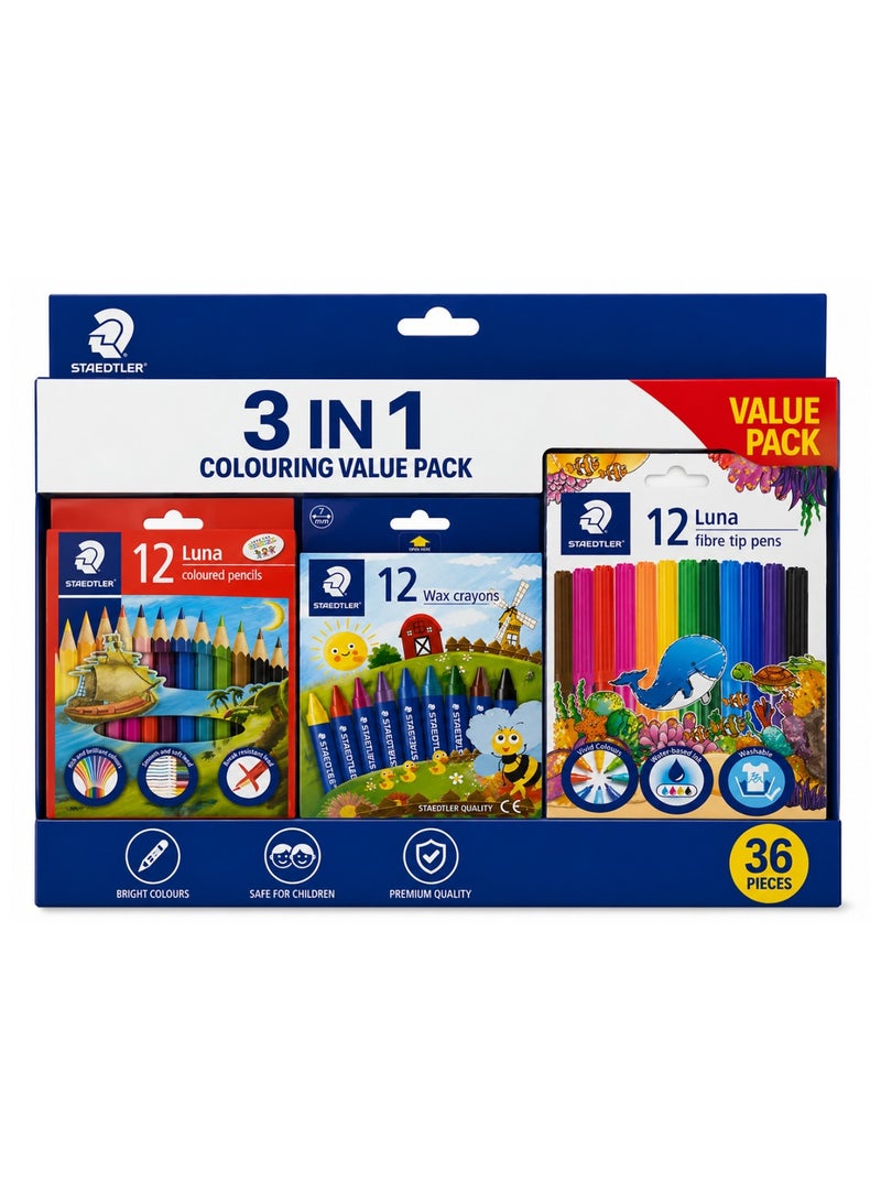 36-Piece Colouring Set With Mini Colour Pencils Crayons And Felt Pens Multicolour