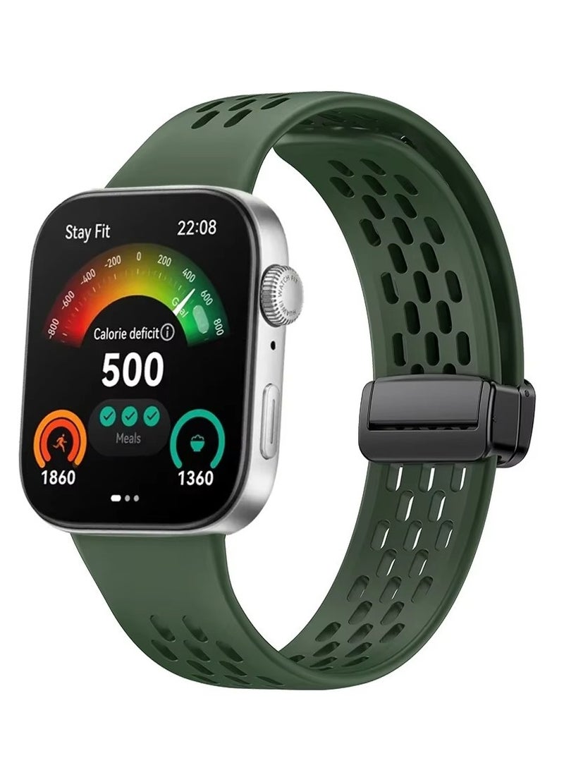Silicone Strap for Huawei Watch Fit 3 Sports Magnetic Bracelet Breathe Wristband Correa Replacement Belt (Green)  - Image 1