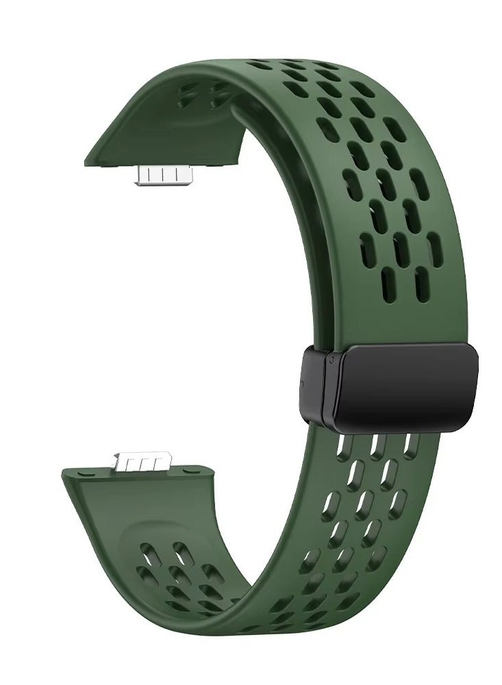 Silicone Strap for Huawei Watch Fit 3 Sports Magnetic Bracelet Breathe Wristband Correa Replacement Belt (Green)  - Image 2