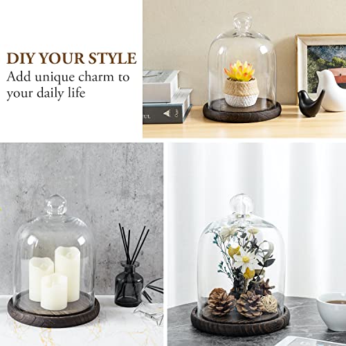 MyGift Clear Cloche Glass Dome,9 Inch Display Bell Jar with Top Handle and Rustic Brown Solid Wood Base - Image 4