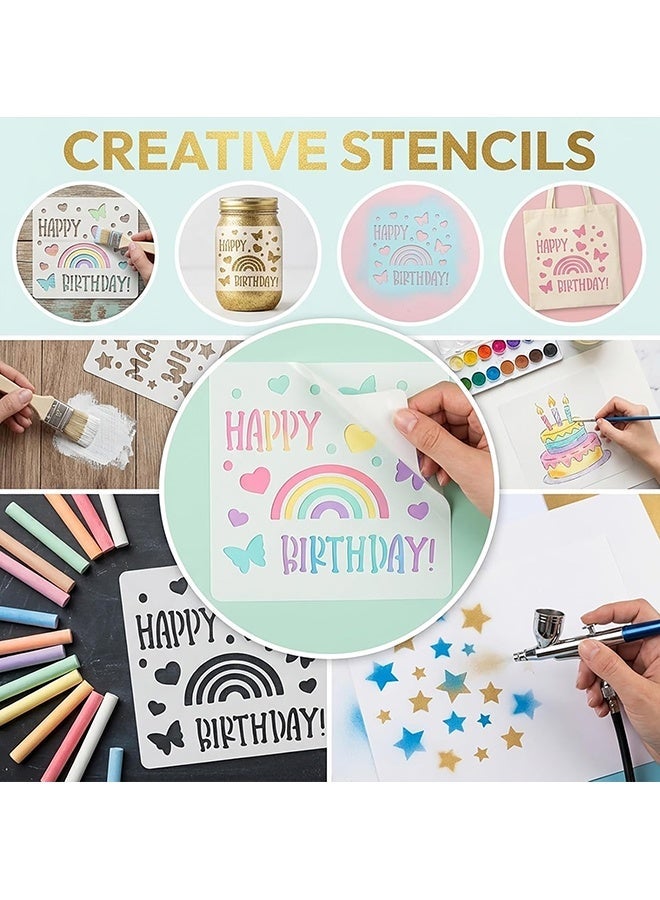 Wffo 16 PCS Happy Birthday Cake Stencil - 5.9 x 5.9 inches Cookie Templates Reusable Drawing Painting Stencil for Cakes, Card, Cookies, Baking, Party Templates Decor - Image 5