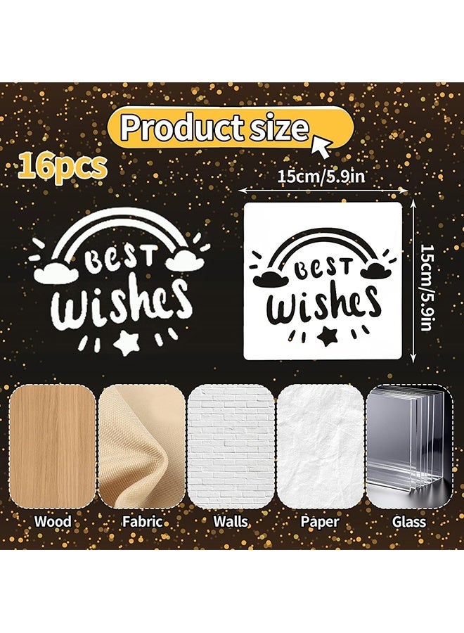 Wffo 16 PCS Happy Birthday Cake Stencil - 5.9 x 5.9 inches Cookie Templates Reusable Drawing Painting Stencil for Cakes, Card, Cookies, Baking, Party Templates Decor - Image 2