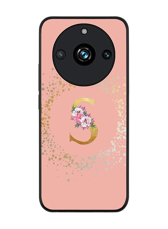 Stylizedd Rugged Black Edge case for Realme 11 Pro/Realme 11 Pro+ Case Cover - Custom Monogram Initial Letter Floral Pattern Alphabet - S (Rose Pink) - Image 1