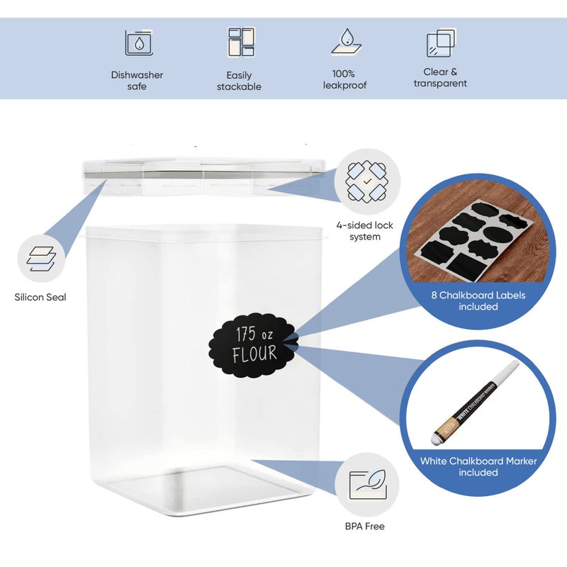 Chef's Path Extra Large Tall Food Storage Containers 7 qt/ 220oz/ 6.5L, For Flour, Sugar, Rice - Airtight Kitchen & Pantry Bulk Food Storage - 4 PC Set - Measuring Scoops, Pen & Labels - Image 2