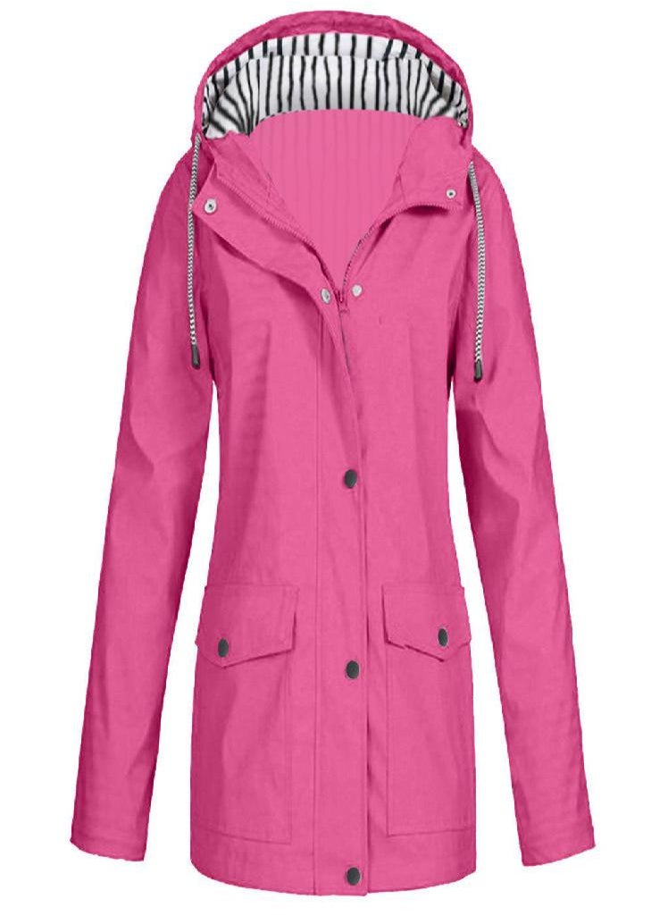 Eckek - Women Solid Rain Jacket Outdoor Plus Size Waterproof Hooded Raincoat Windproof - Image 1
