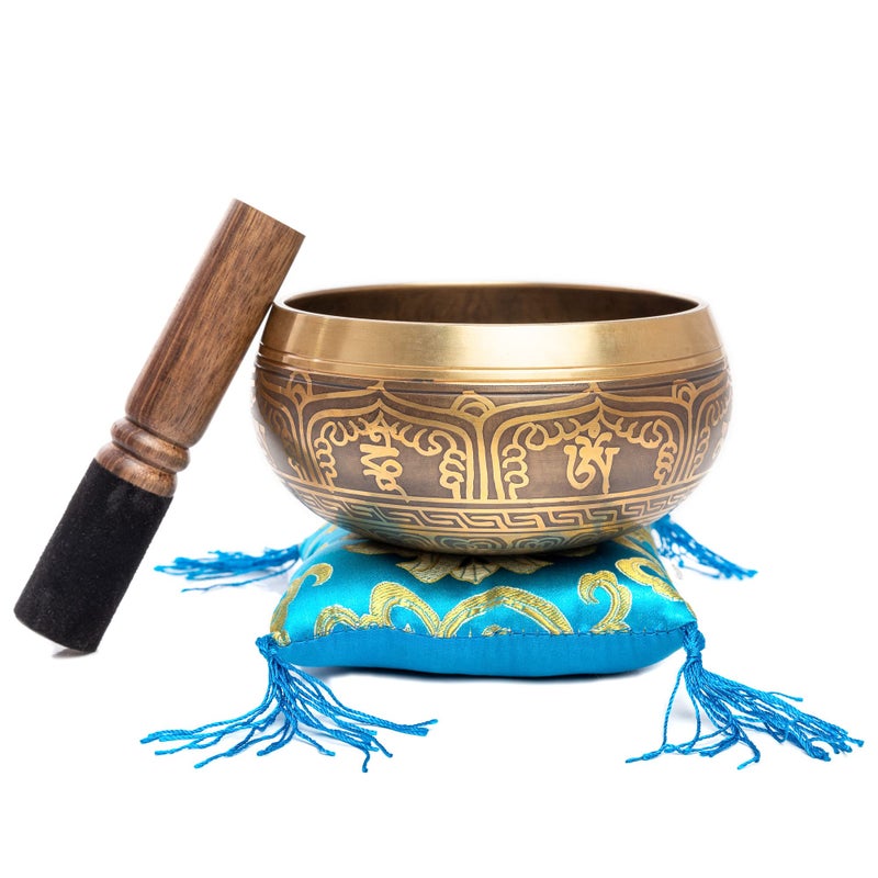 HIMALAYAN BAZAAR Tibetan Singing Bowl Set - Easy To Play Authentic Handcrafted For Meditation Sound Chakra Yoga Healing 4 Inches By Himalayan Bazaar (Gold & Turquoise) - Image 5