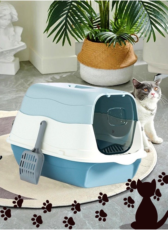 Generic - Cat Litter Box Large Space With Lid Fully Enclosed Cat Toilet Box With Litter Scoop Closed Anti Splashing Kitty Litter Box Easy Installation (Blue) - Image 1