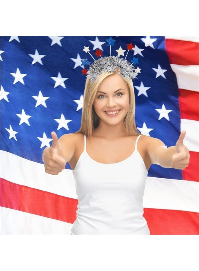 4th of July Head Boppers Independence Day Headband Patriotic Themed Party Hair Hoop Stars Silver Tassels Headwear Glitter Hair Band Hair Decorations White Blue Red Hair Supplies Hair Accessories 1PCS