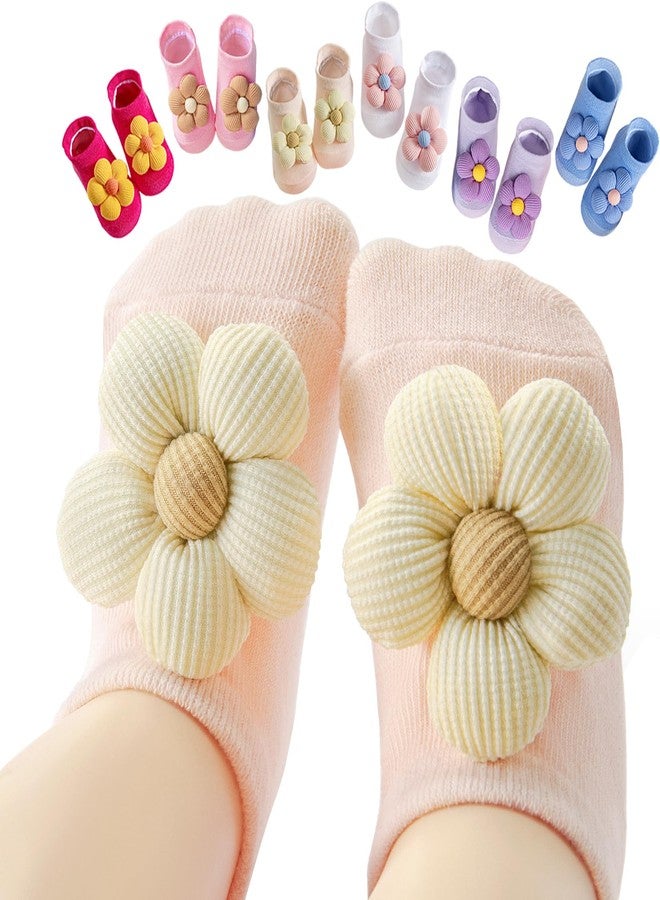 Aroveea Baby Toddler Girl Socks 6 Pairs Non Slip,Newborn Grip Flower Cotton Cute Ankle Socks for Babies Girl 1-3T - Image 1