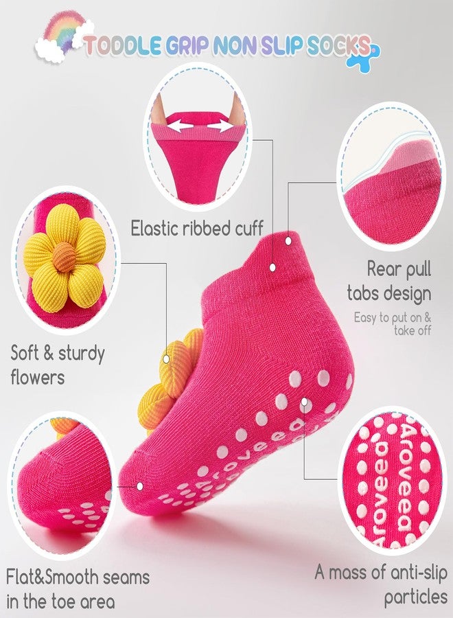 Aroveea Baby Toddler Girl Socks 6 Pairs Non Slip,Newborn Grip Flower Cotton Cute Ankle Socks for Babies Girl 1-3T - Image 4