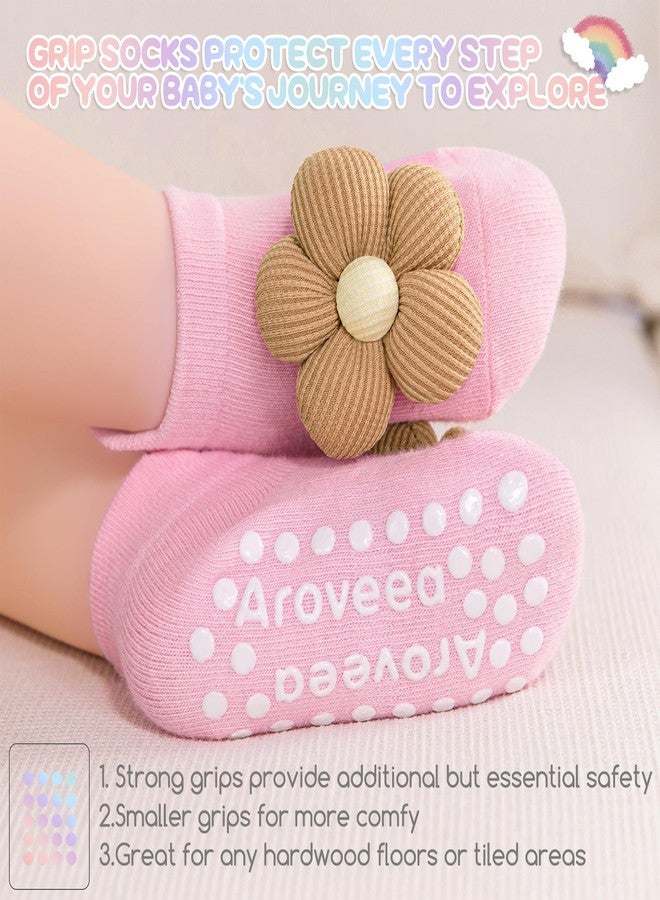 Aroveea Baby Toddler Girl Socks 6 Pairs Non Slip,Newborn Grip Flower Cotton Cute Ankle Socks for Babies Girl 1-3T - Image 5