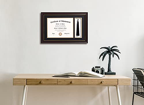 ELSKER&HOME 11x17 Diploma Frames with Tassel Holder for 8.5x11 Certificate Document Shadow Box, Mahogany Frame, Degree Double Mat, Black with Gold Rim - Image 5