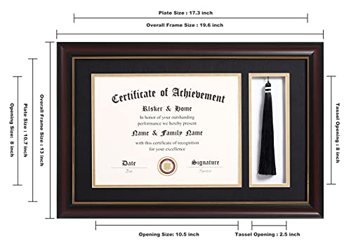 ELSKER&HOME 11x17 Diploma Frames with Tassel Holder for 8.5x11 Certificate Document Shadow Box, Mahogany Frame, Degree Double Mat, Black with Gold Rim - Image 2