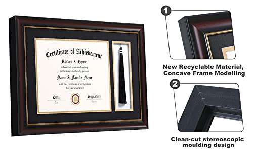 ELSKER&HOME 11x17 Diploma Frames with Tassel Holder for 8.5x11 Certificate Document Shadow Box, Mahogany Frame, Degree Double Mat, Black with Gold Rim - Image 4