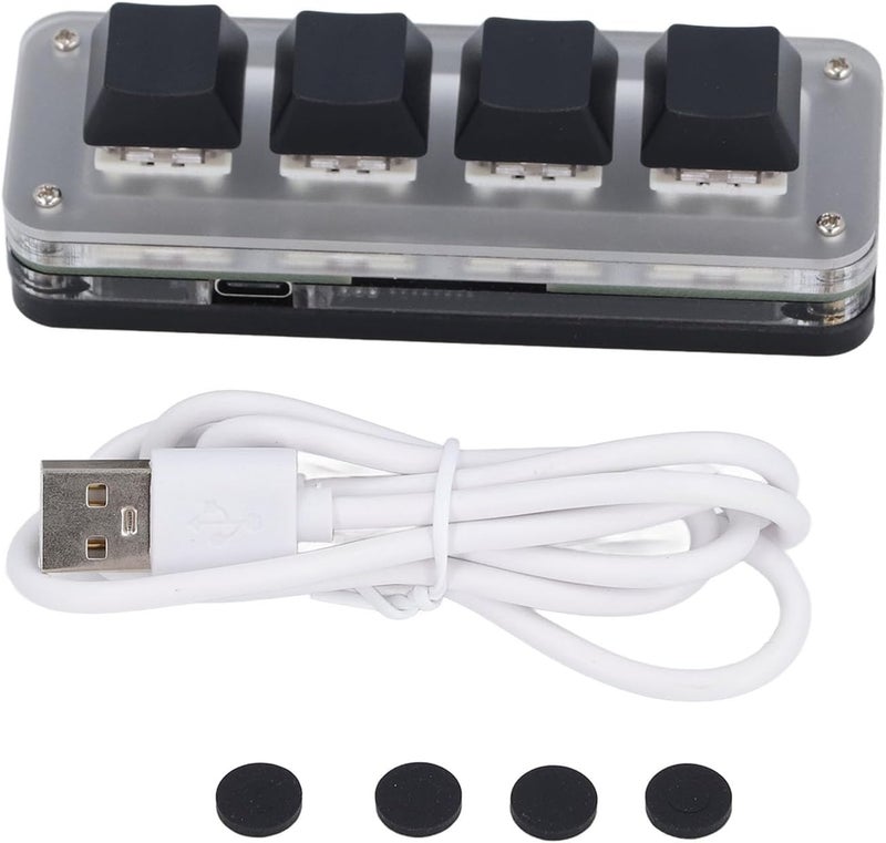 4 لوحة مفاتيح صغيرة رئيسية، لوحة مفاتيح ميكانيكية متصلة بالكابل USB C، لوحة مفاتيح صغيرة قابلة للبرمجة ومخصصة مع إضاءة RGB، مفتاح أحمر للاستخدام في الألعاب، المكاتب، الموسيقى، وسائل الإعلام، والتحكم الصناعي - Image 1