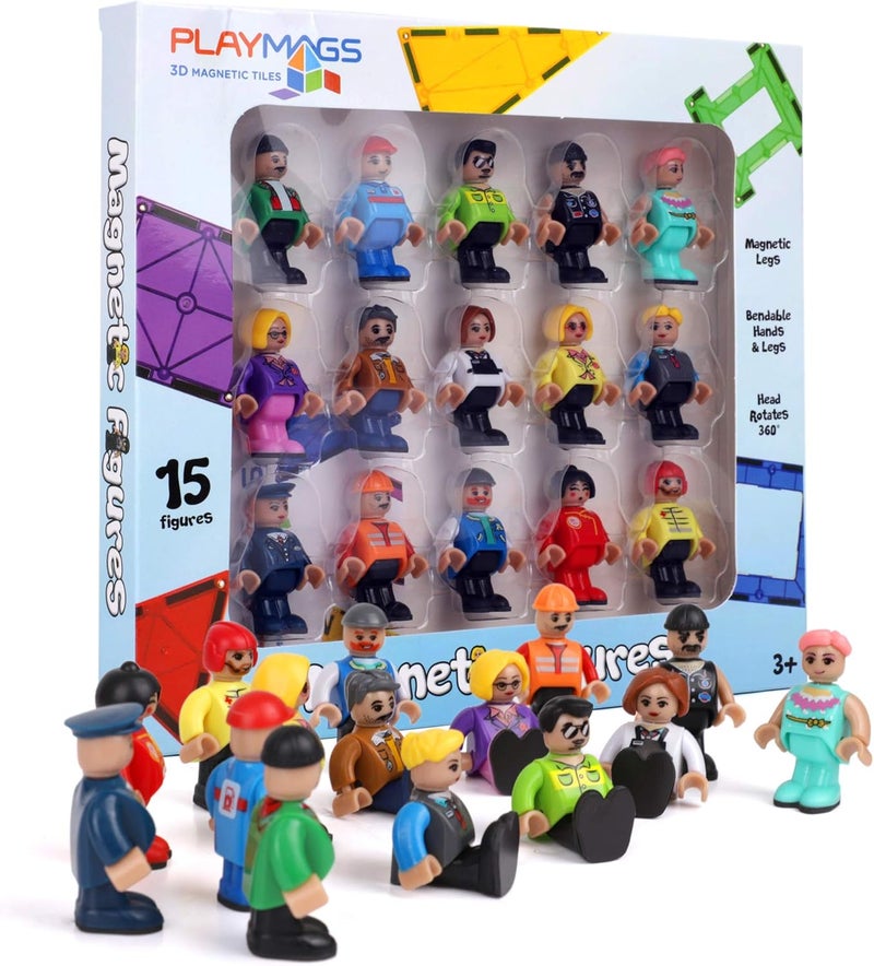 Playmags Magnetic Figures-Community Figures Set of 15 Pieces - Play People Perfect for Magnetic Tiles - STEM Learning Toys Children - Magnetic Tiles Expansion Pack - Image 1
