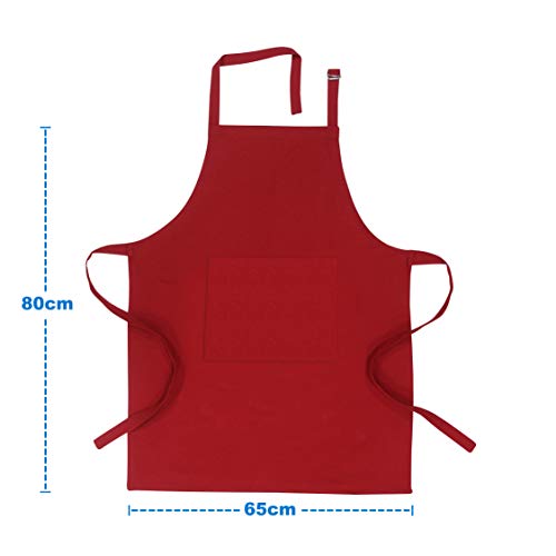 AIRWILL Cotton Plain Colored Solid Pattern Free Size Apron with Center Pocket, Adjustable Buckle on Top and Long Straps (Red, Pack of 1) - Image 2