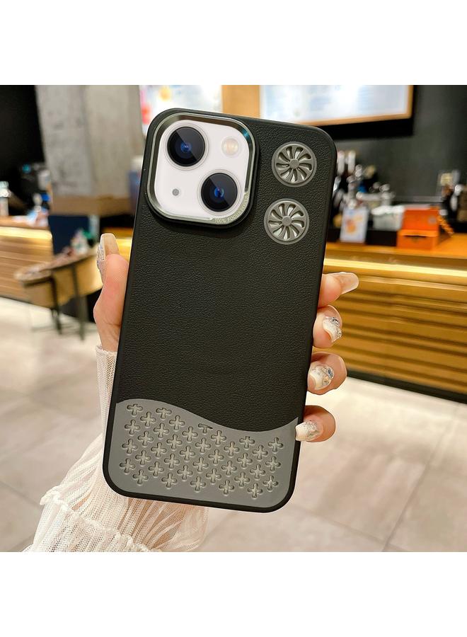 اس-توب جراب هاتف iPhone 15 Plus مصنوع من الجلد المزخرف بمروحة مجوفة مع غطاء مغناطيسي للتبريد MagSafe - Image 1