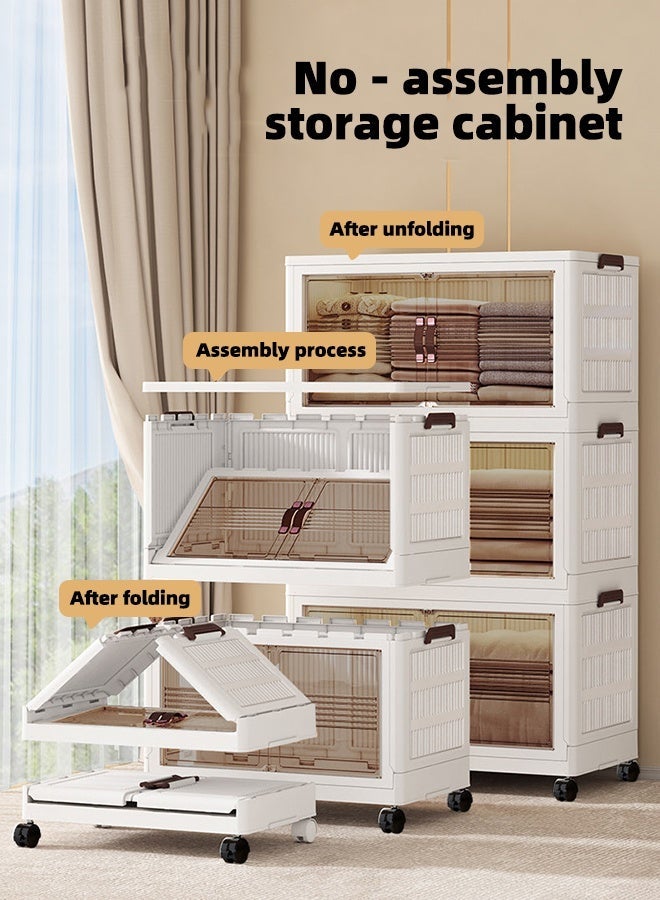 DESINO Storage Box with Lid and Door, 5 Layer Foldable Storage Drawer with Multifunctional Foldable Stackable Storage Box for Home Clothes, Books, Dormitory, Plastic Storage Cabinet with Wheels - Image 3