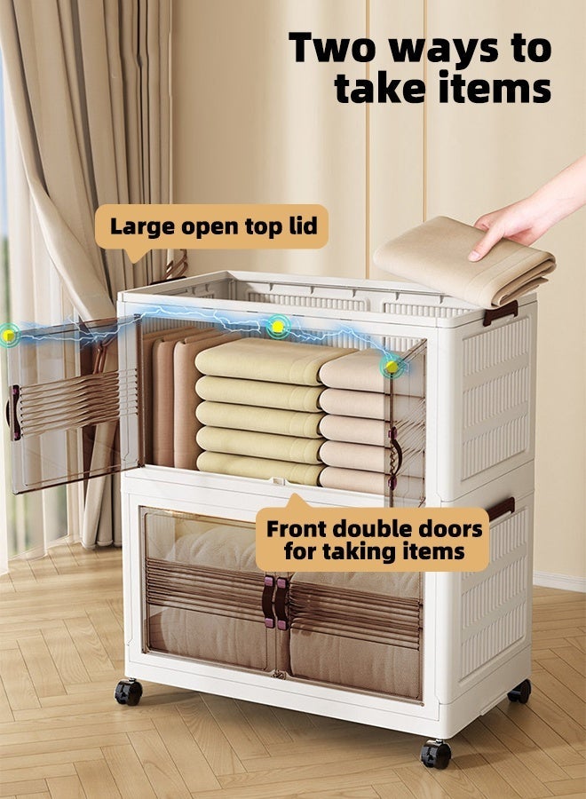 DESINO Storage Box with Lid and Door, 5 Layer Foldable Storage Drawer with Multifunctional Foldable Stackable Storage Box for Home Clothes, Books, Dormitory, Plastic Storage Cabinet with Wheels - Image 4