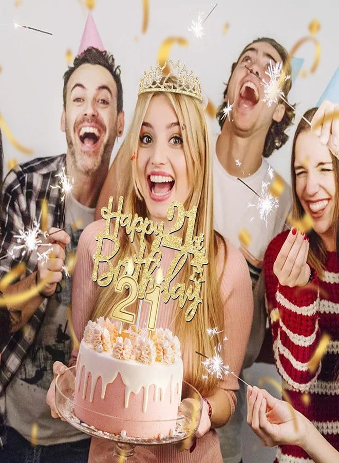 YeohJoy زينة عيد ميلادها الحادي والعشرين باللون الذهبي، تتضمن وشاحًا وتاجًا، وزينة للكيك وشموعًا، وبالونات على شكل أرقام، وهدايا مميزة لعيد ميلادها الحادي والعشرين. - Image 5