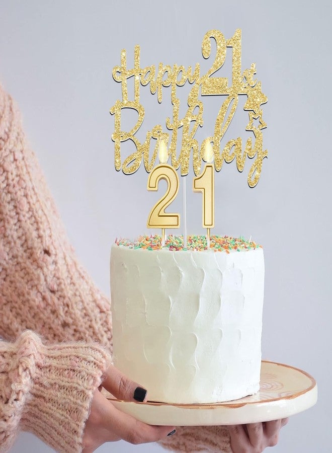 YeohJoy زينة عيد ميلادها الحادي والعشرين باللون الذهبي، تتضمن وشاحًا وتاجًا، وزينة للكيك وشموعًا، وبالونات على شكل أرقام، وهدايا مميزة لعيد ميلادها الحادي والعشرين. - Image 4
