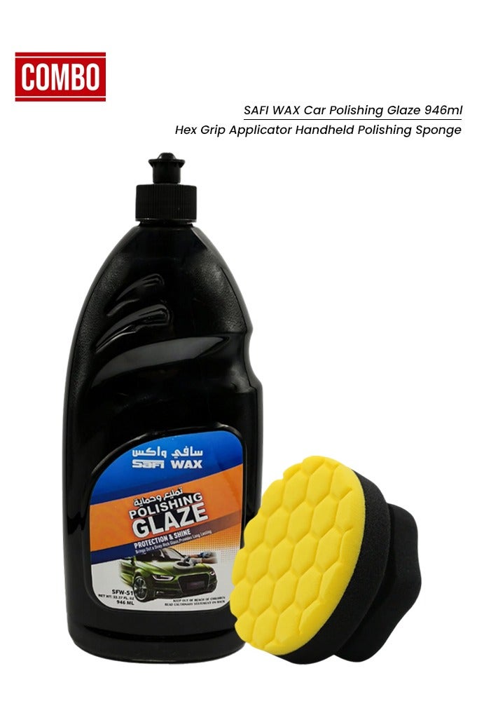 Safi WAX Car Polishing Glaze 946ml with Hex Grip Foam Applicator Sponge for Waxing Polishing Scratch Removal Paint Protection Shine Finish Combo Kit - Image 1