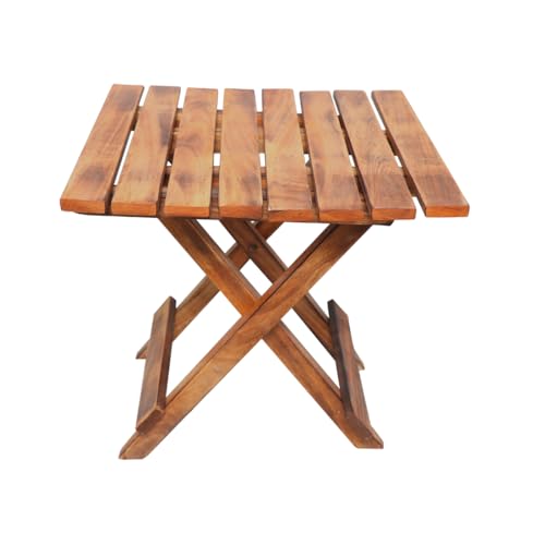 VDIX Handmade Wooden Outdoor Adirondack Natural Brown Foldable Coffee Table, End Table for Poolside Garden, Living Room, Bedroom, Small Spaces (Square, 13 Inch) - Image 1