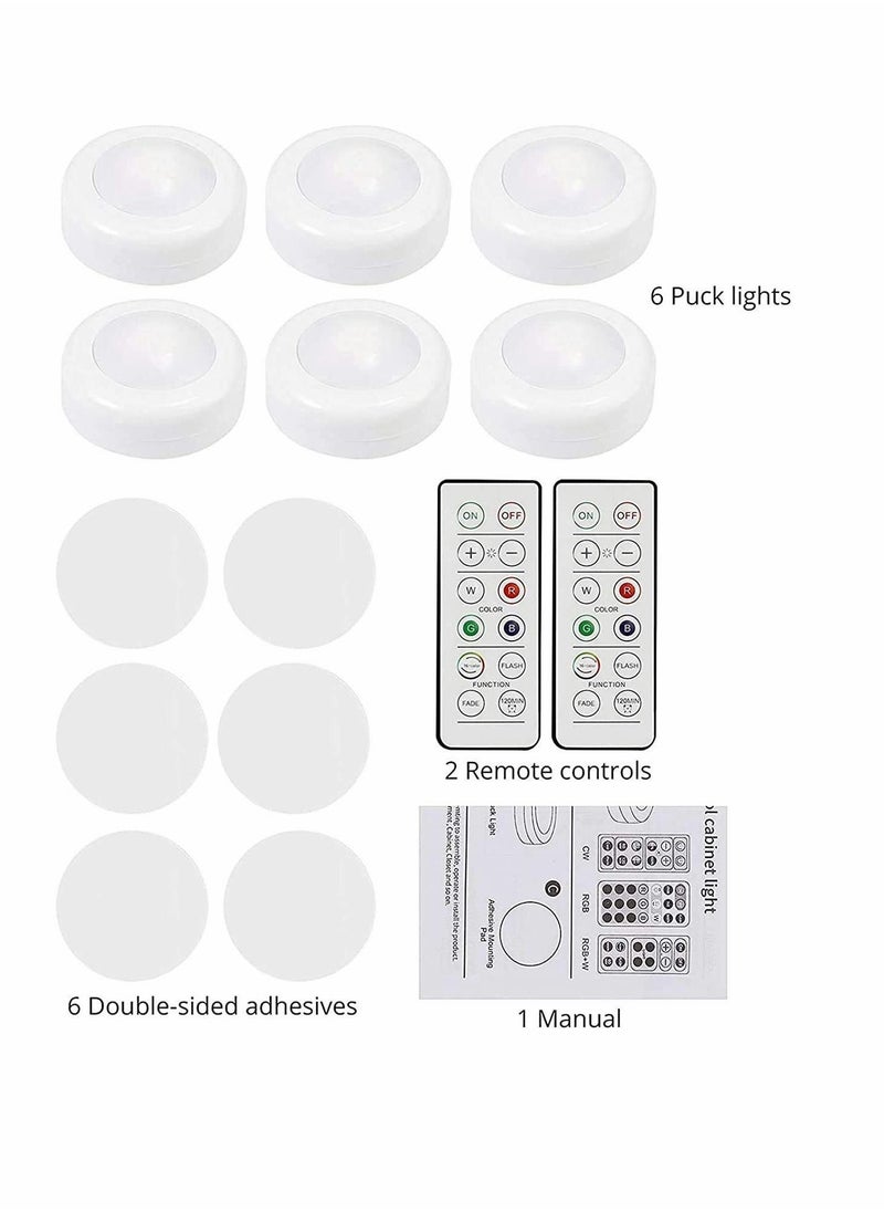 Y&D Under Cabinet Lights, Cupboard Lights RGB Night Light Puck Lighting 4000K Dimmable Battery Powered Atmosphere with Remote Control for Kitchen Closet, 6 Pack  - Image 3