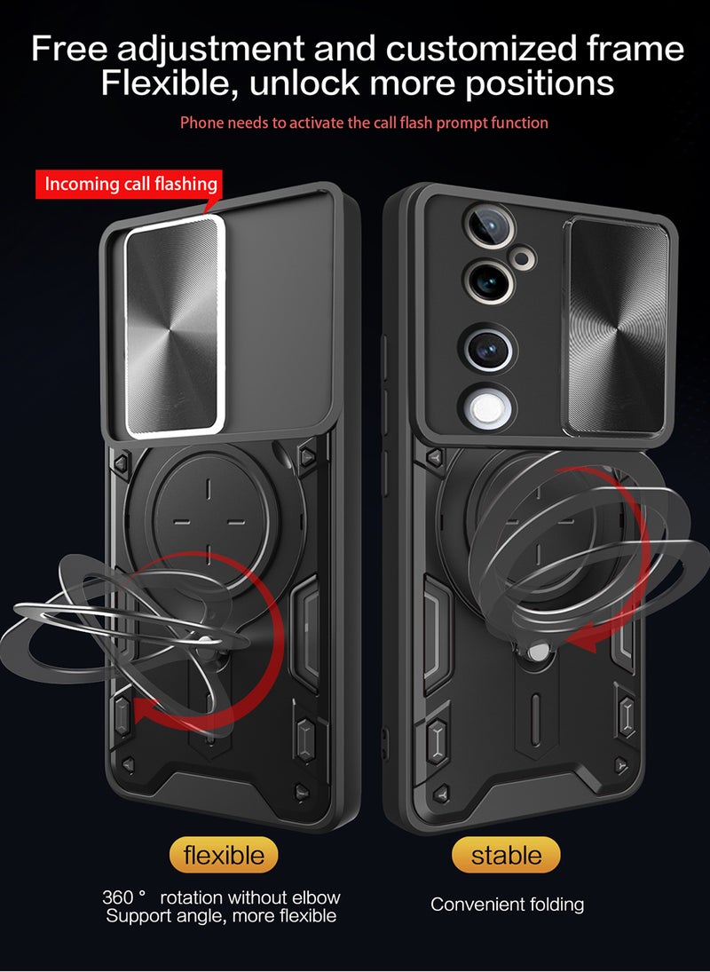 Case for VIVO V40 5G / V40 Pro 5G with Sliding Camera Cover, Kickstand, PC+TPU Dual-Layer,Red - Image 2