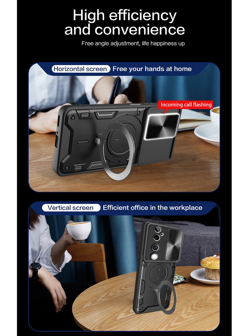 Case for VIVO V40 5G / V40 Pro 5G with Sliding Camera Cover, Kickstand, PC+TPU Dual-Layer,Red - Image 4