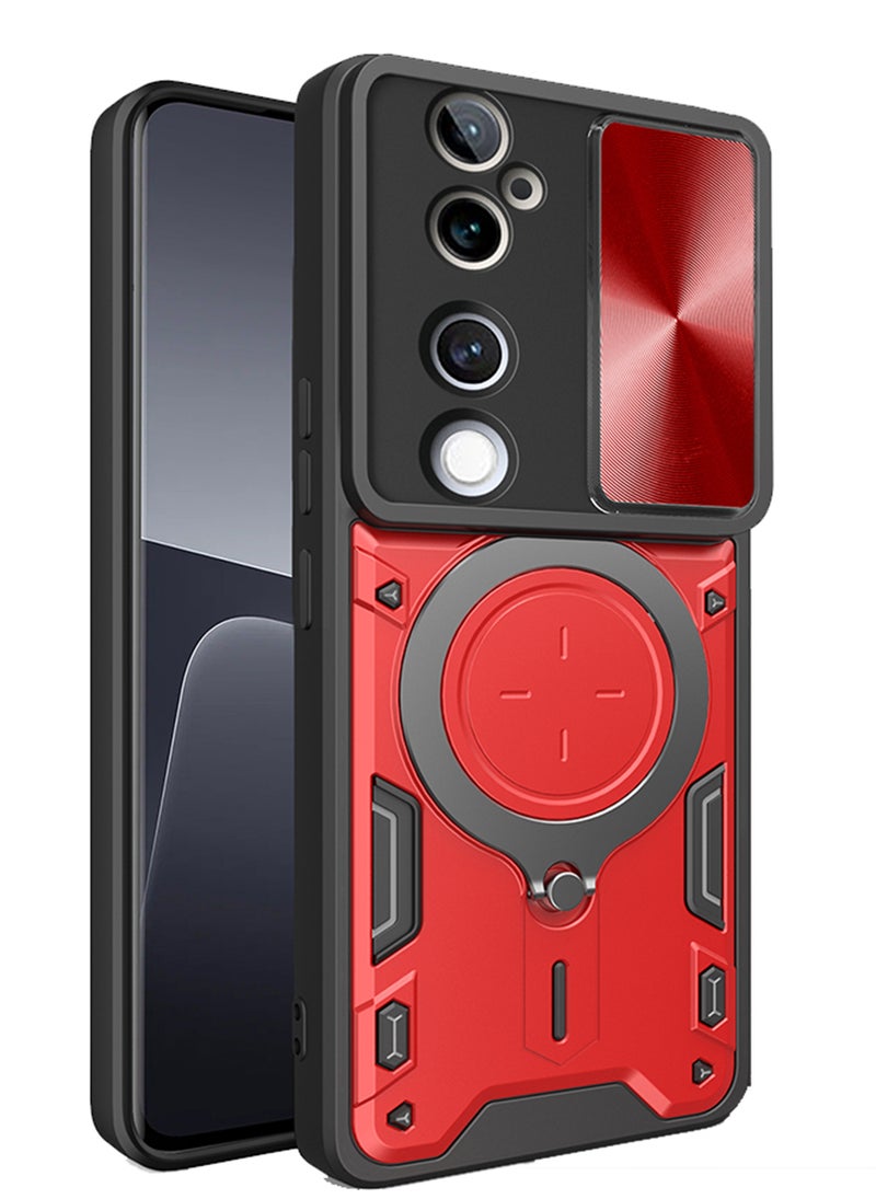 Case for VIVO V40 5G / V40 Pro 5G with Sliding Camera Cover, Kickstand, PC+TPU Dual-Layer,Red - Image 1