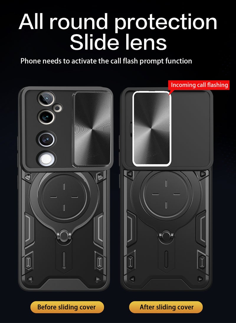 Case for VIVO V40 5G / V40 Pro 5G with Sliding Camera Cover, Kickstand, PC+TPU Dual-Layer,Red - Image 3