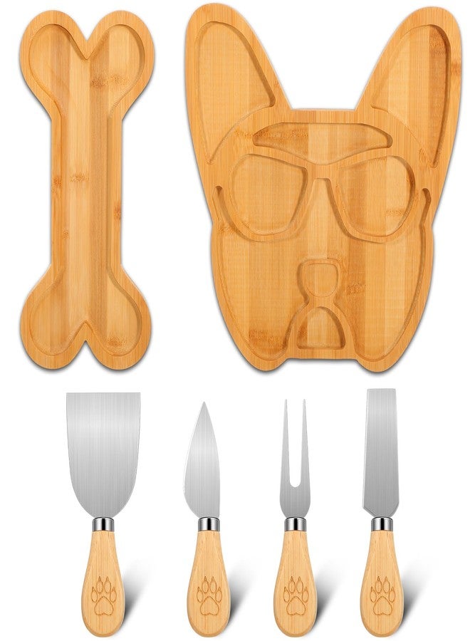 Layhit 6 Pcs French Bulldog Board Gifts Set for Women 2 Frenchie Cheese Charcuterie Boards with 4 Matching Spreaders 12" Bamboo Serving Tray Aperitif Platter Women Gifts for Housewarming Party - Image 1