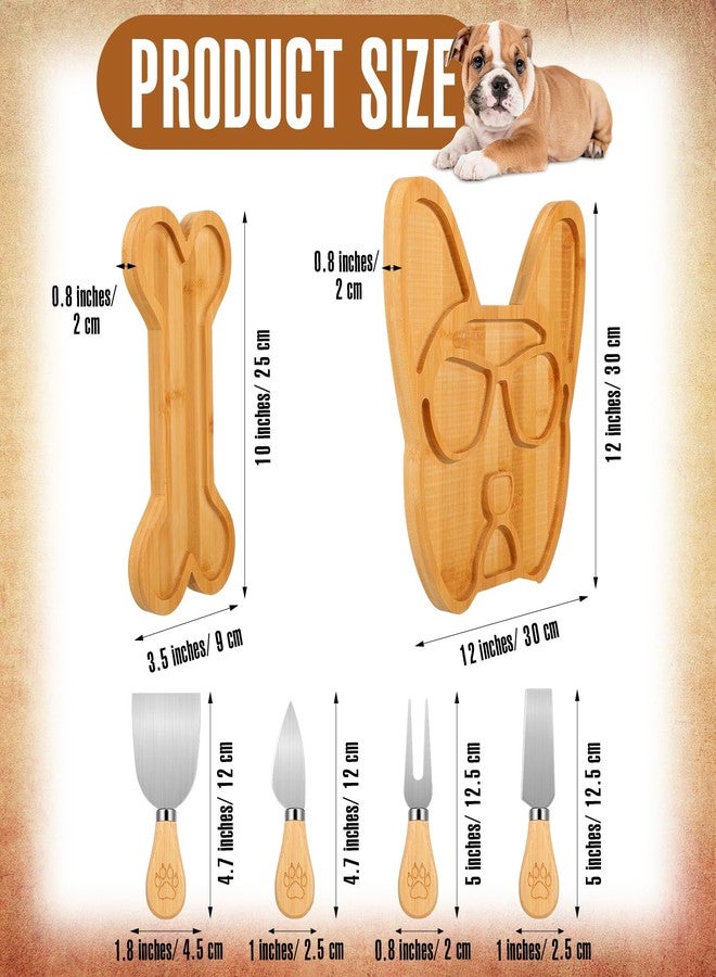 Layhit 6 Pcs French Bulldog Board Gifts Set for Women 2 Frenchie Cheese Charcuterie Boards with 4 Matching Spreaders 12" Bamboo Serving Tray Aperitif Platter Women Gifts for Housewarming Party - Image 2