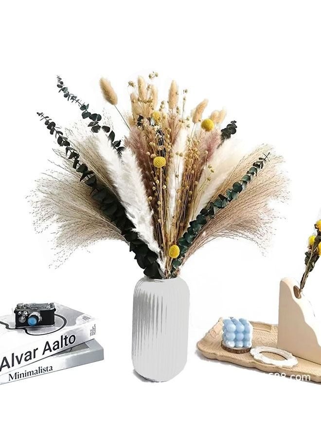 إن كي أكس عشب بامباس مجفف طبيعي لترتيبات الزهور ديكور المنزل قصب أبيض 15+ قصب أصلي 15+ خفقت 30+ قمح 10+ أرنب أصلي 10+ كرة ذهبية 5+ أوكالبتوس 5+ فاصولياء أكاسيا 10 - Image 1