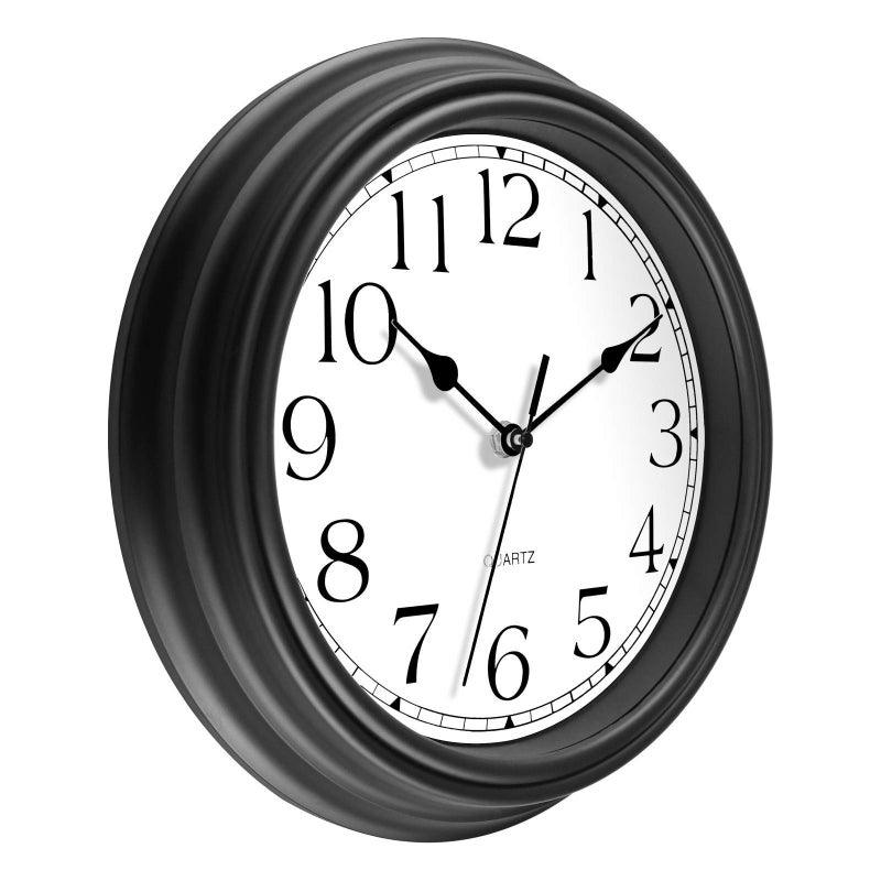 Foxtop Silent Non-Ticking Round Classic Clock Retro Quartz Decorative Battery Operated Wall Clock for Living Room Kitchen Home Office (12 Inch, Black) - Image 5