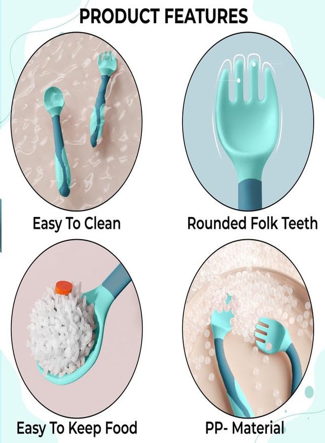 بيمبيكا ملاعق بيمبيكا القابلة للطي بزاوية 360 درجة لتعليم الأطفال التغذية الذاتية، مصنوعة من مواد خالية من مادة BPA، آمنة على اللثة، مثالية لإطعام الأطفال الرضع - لون أخضر - Image 4