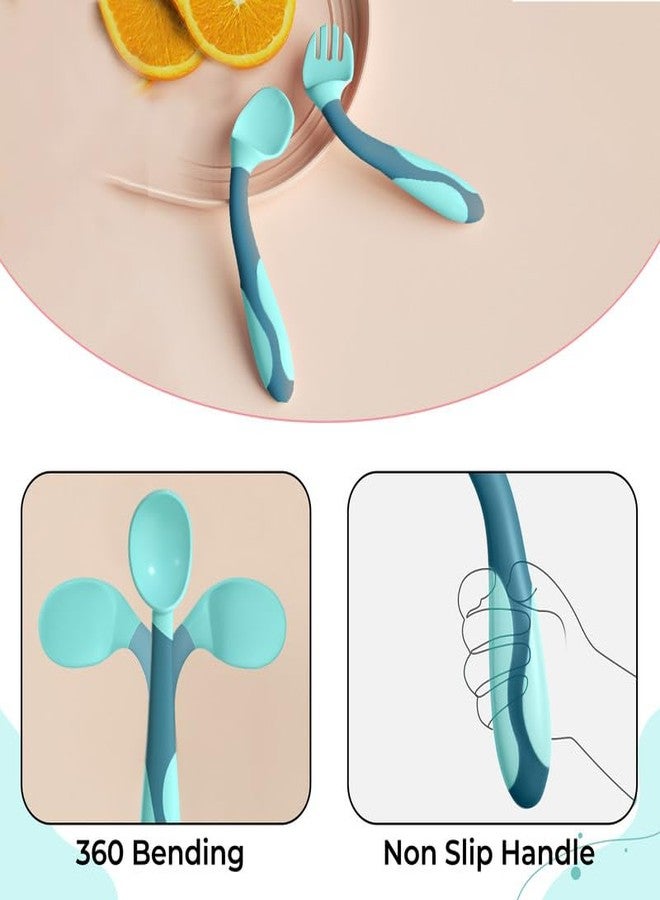 بيمبيكا ملاعق بيمبيكا القابلة للطي بزاوية 360 درجة لتعليم الأطفال التغذية الذاتية، مصنوعة من مواد خالية من مادة BPA، آمنة على اللثة، مثالية لإطعام الأطفال الرضع - لون أخضر - Image 5